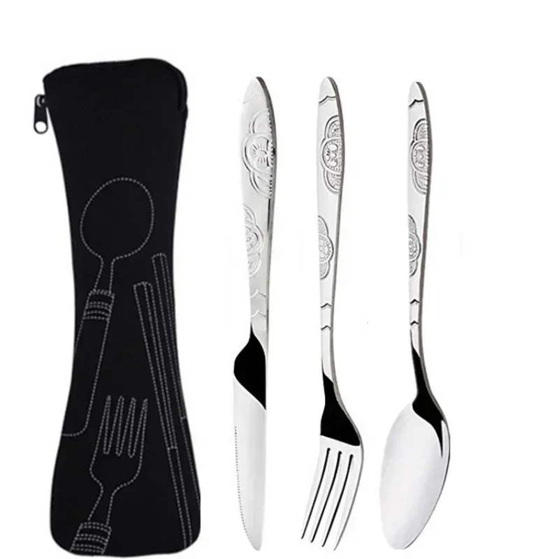 3-piece Stainless Steel Western Style Steak Knife Fork Spoon Creative Cloth Bag Portable Western Style Tableware Set Cutlery Set