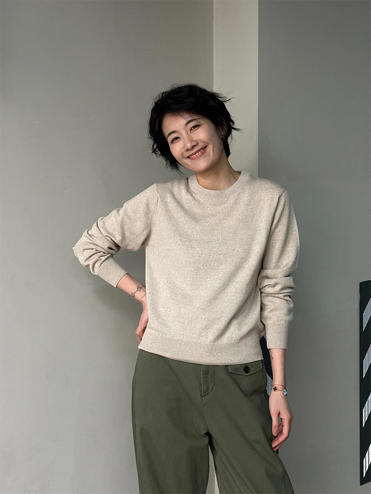 

Langqing Woolen Knitted Base irt Women's Casual round Ne Top Spring Autumn Season Long Sve Knitted Sweater