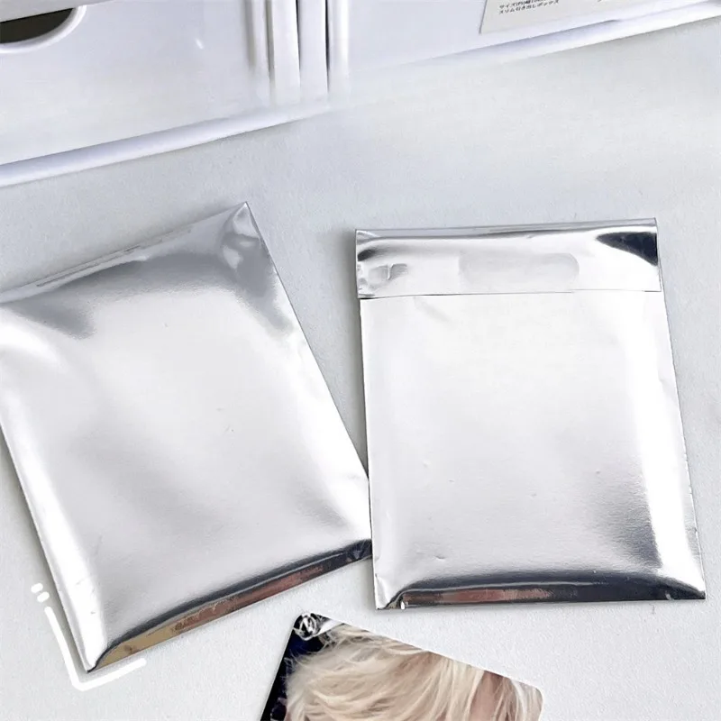 50pcs Ins Silver Self-adhesive Bag Photocard Trade Gift Ziplock Bag Packaging Bag Korean Stationery Business Card Holder