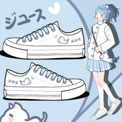 Amy and Michael 2022 New Lovely Anime Canvas Shoes Lower Flat Casual White Sneakers Girls Students Lace Up Woman Vulcanize Shoes