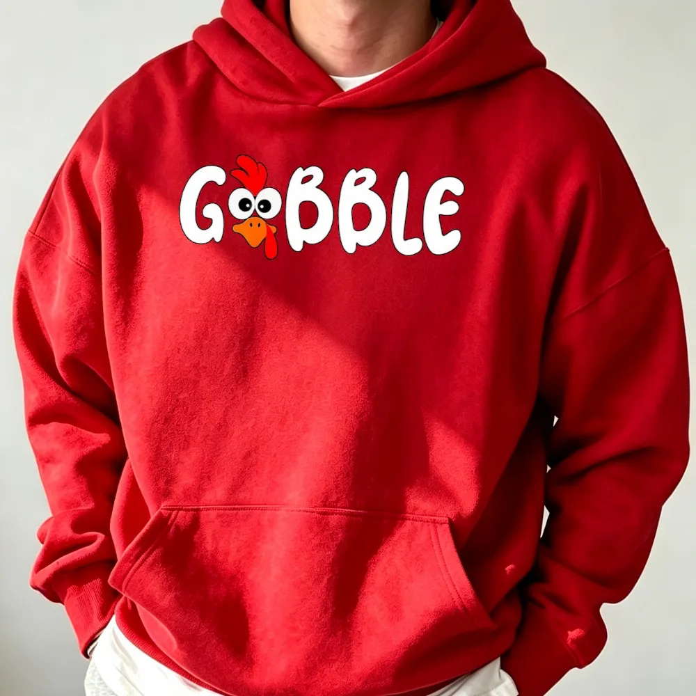 Funny Thanksgiving Holiday Gobbles Turkey Face Pullover Hoodie Long Sleeve Hooded Unisex Hoodie Men Women Heavyweight Gorpcore