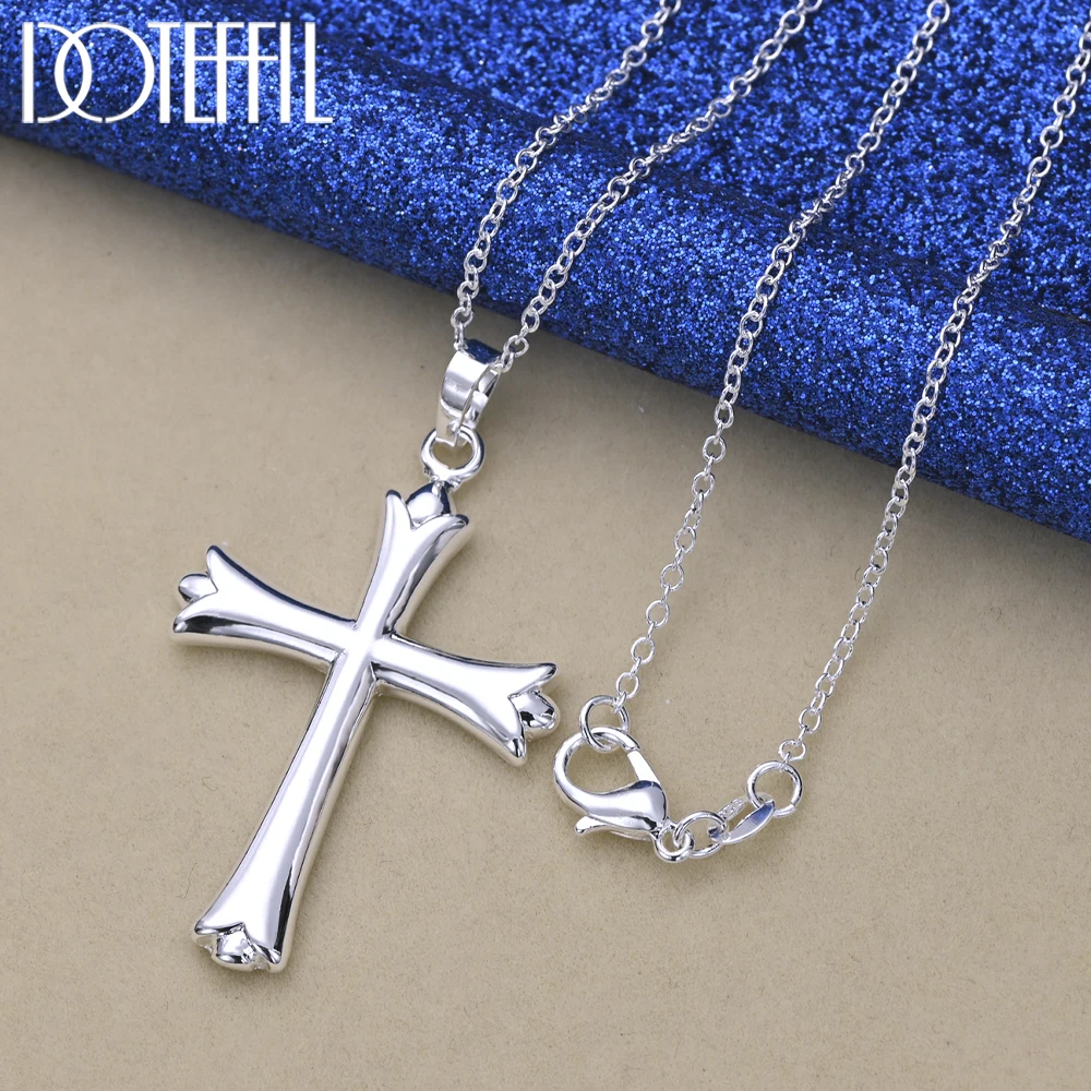 

DOTEFFIL 925 Sterling Silver 16-30 Inch Snake Chain Cross Pendant Necklace For Women Man Fashion Wedding Party Charm Jewelry