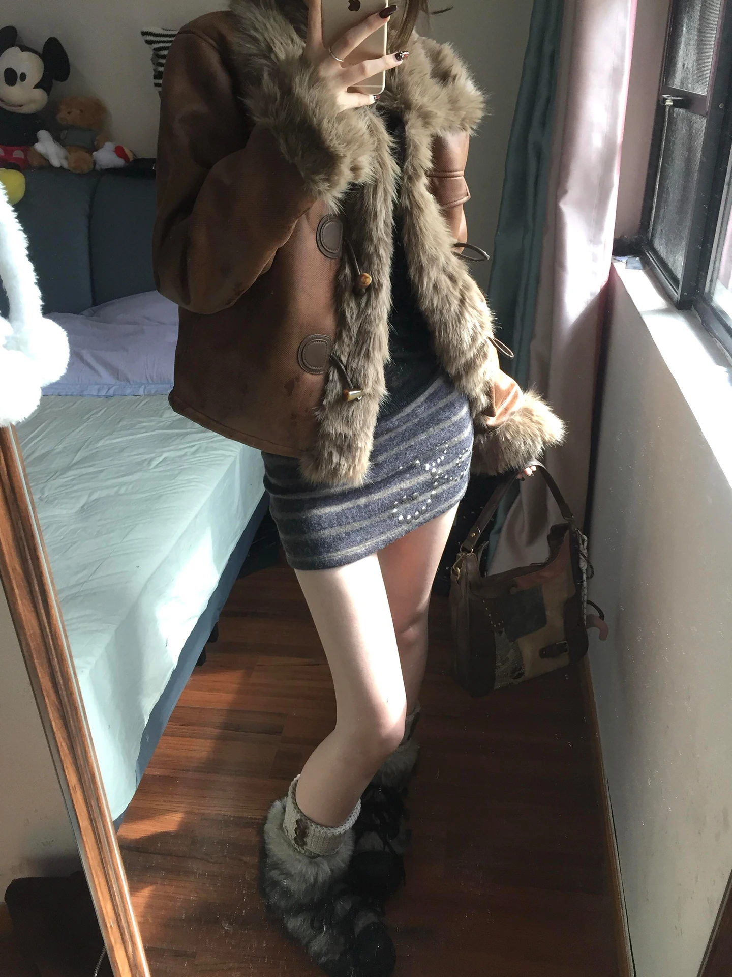 

Vintage Brown Patchwork Plu Jaet Women's Casual Sle Warm Top Winter New Arrival Versatile Comfortable Ladies Coat