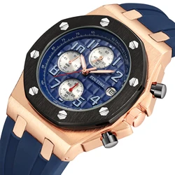 New Multi-Chức Năng Mens Xem Silicone StrapTop Sang Trọng 30M Không Thấm Nước Đồng Hồ Đeo Tay Thể Thao Đồng Hồ Chronograph Đồng Hồ Thời Trang Cho Nam Giới