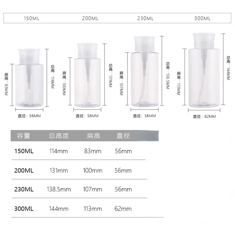 Botellas rellenables de 150/200/300ml, dispensador de esmalte de uñas, botella de maquillaje, herramienta de manicura