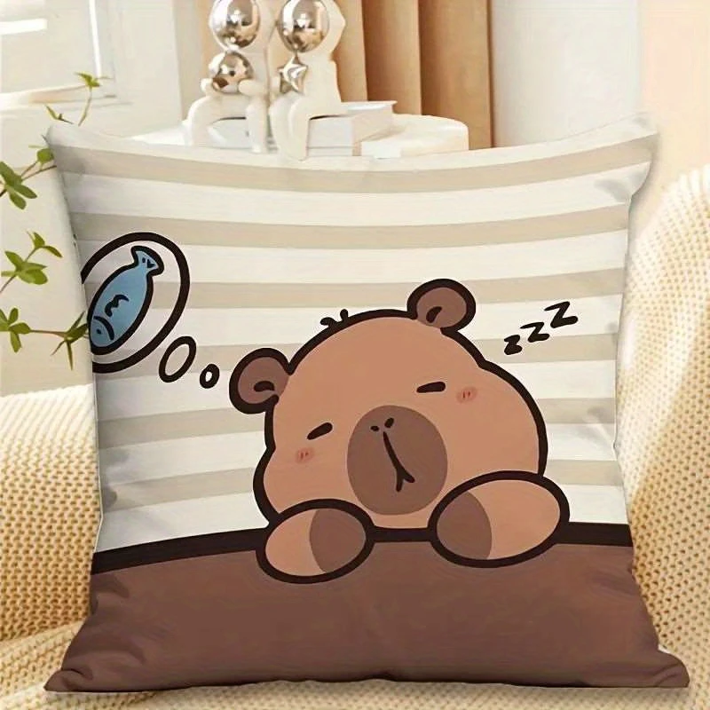 2D Flat Cute Cartoon Capybara Throw Pillow Covers Home Decor Sofa Cushion Cases No Pillow Core Unreal embroidery