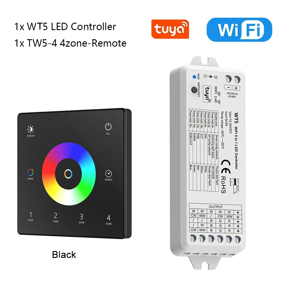 CENFAYA Tuya wifi 5 in 1 led controller kit rf 2,4g glas wand montage touch panel rgbcct led smart dimm steuerung dc 12v 24v dimmer 5