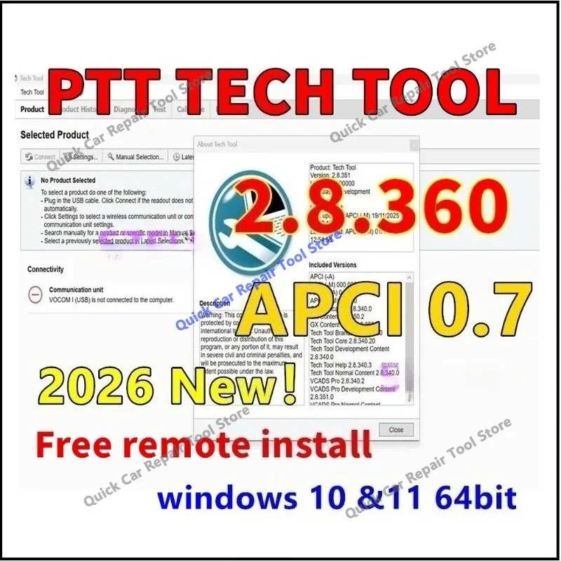 2026 PTT Premium Tech Tool 2.8.360 + APCI 0.7 for Vo-com Advanced Development + Product History + Developer Tool Remote Install