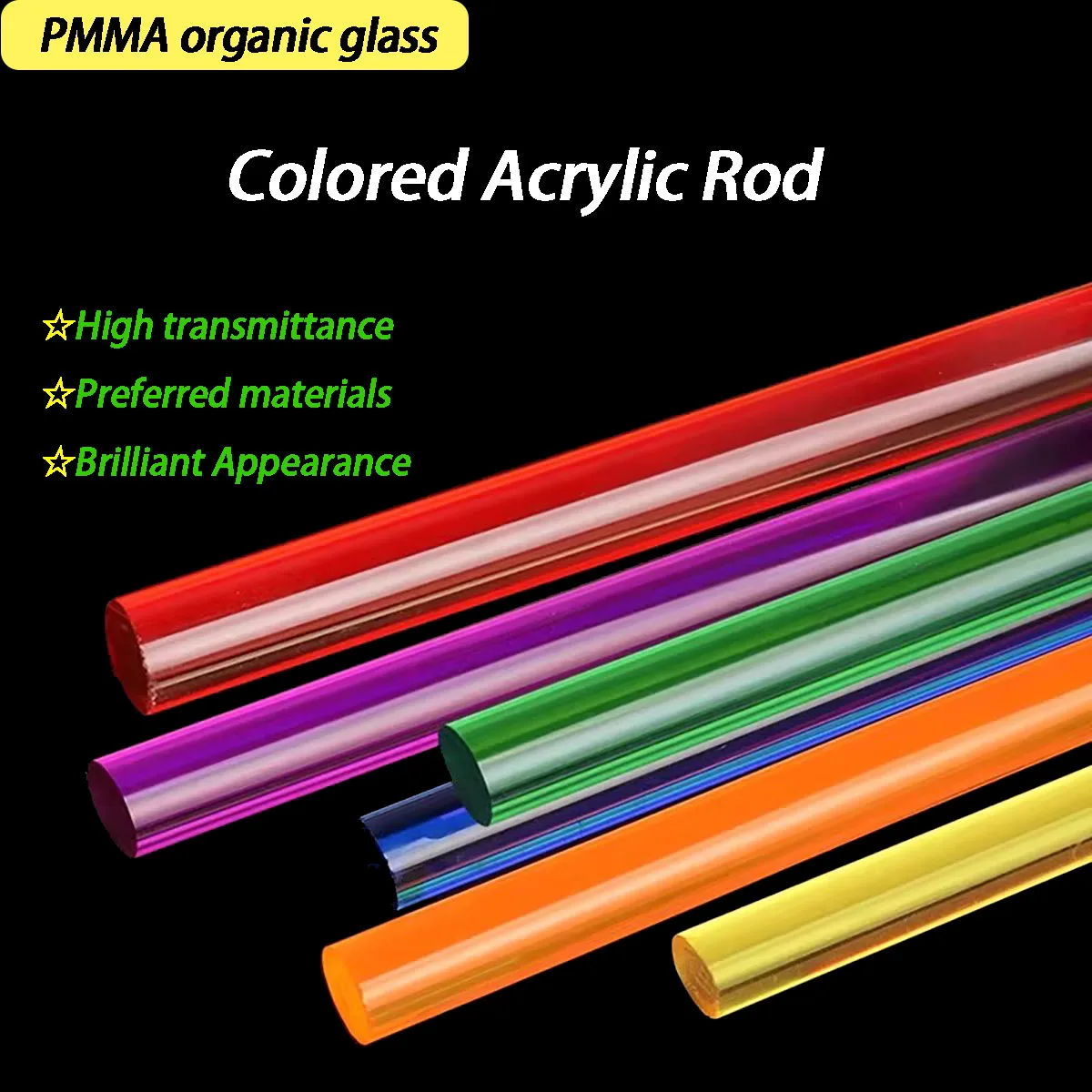 1Pcs 1M Colored Acrylic Rod, Solid Cylinder, Semi Transparent Organic Glass Rod, Diameter 3-50mm, Customized Processing