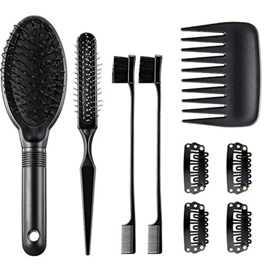 9 Pieces Wig Comb Set Hair Edge Brush Airbag Massage Comb Wide Tooth Comb Clips for Wig Stand Human Synthetic Extension