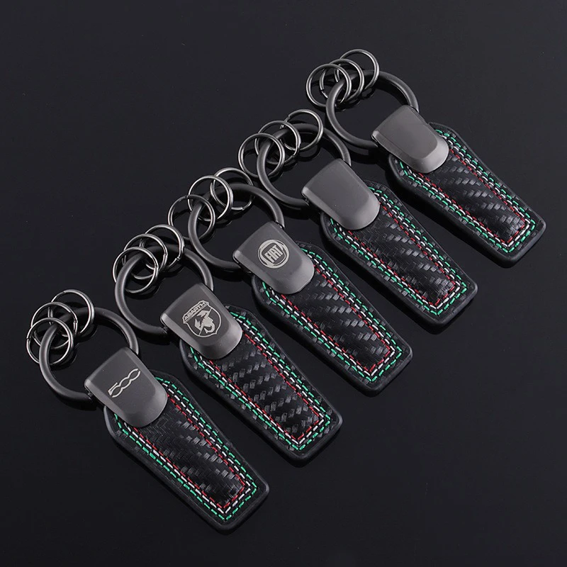 Zinc Alloy Car Keychain Buckskin Leather Keychain For Fiat Abarth Panda Bravo Punto Croma 500 595 Keyring Gift Car Accessories