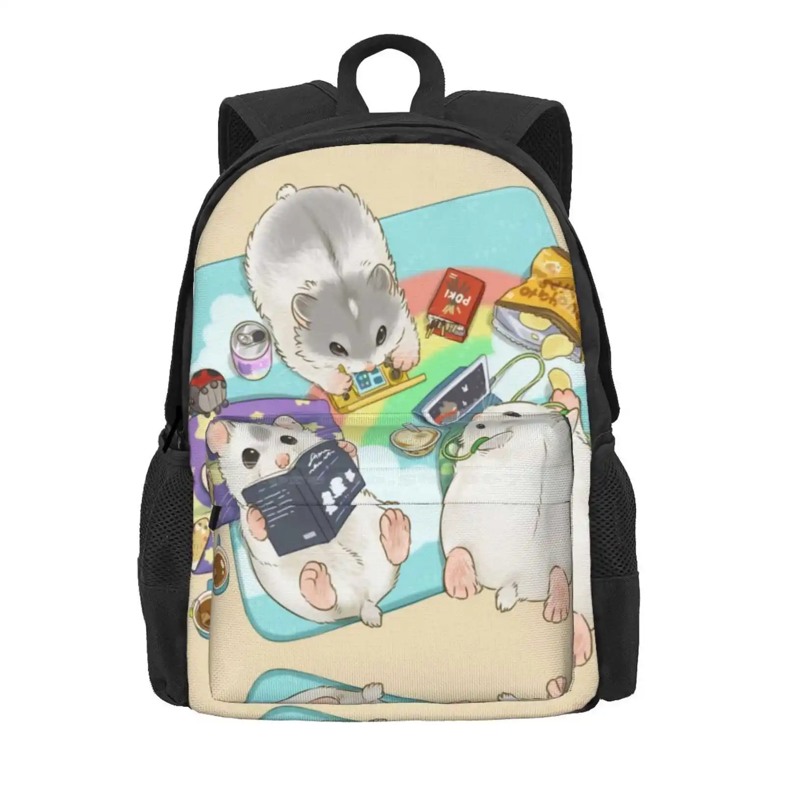 Chill Time Hot Sale Schoolbag Backpack Fashion Bags Dwarf Hamster Pet Animals Rodent Critter Cute Winter White Play Reading