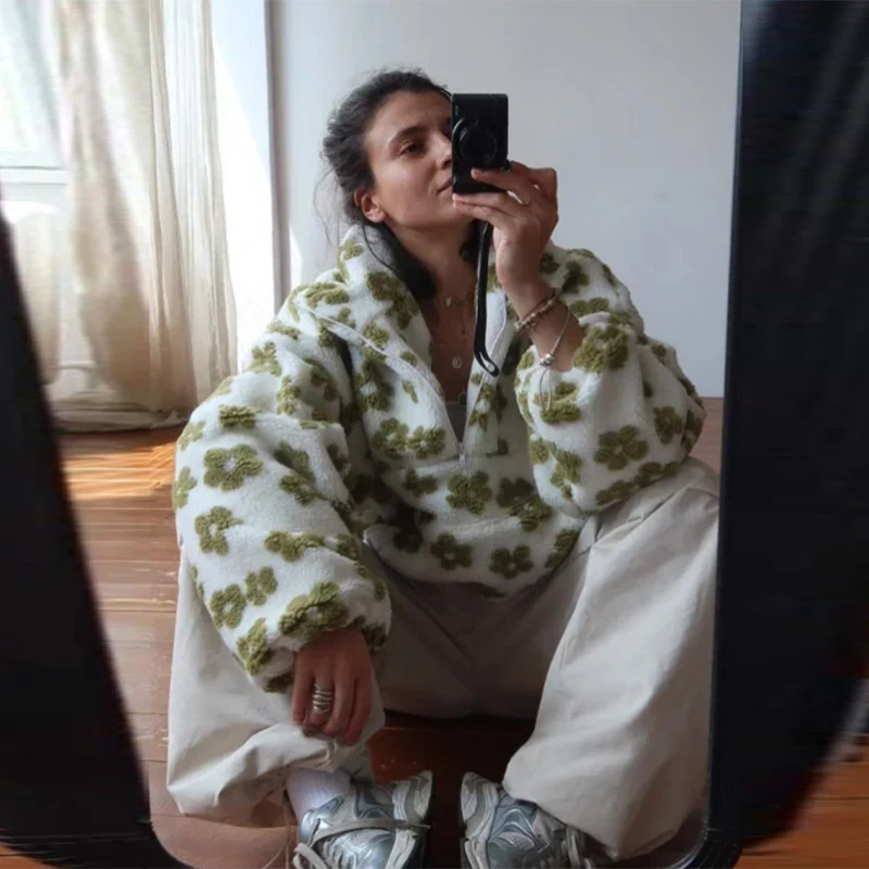 

Женский свитер с полярными цветами, европейская и американская осенне-зимняя толстовка с капюшоном, теплая толстовка