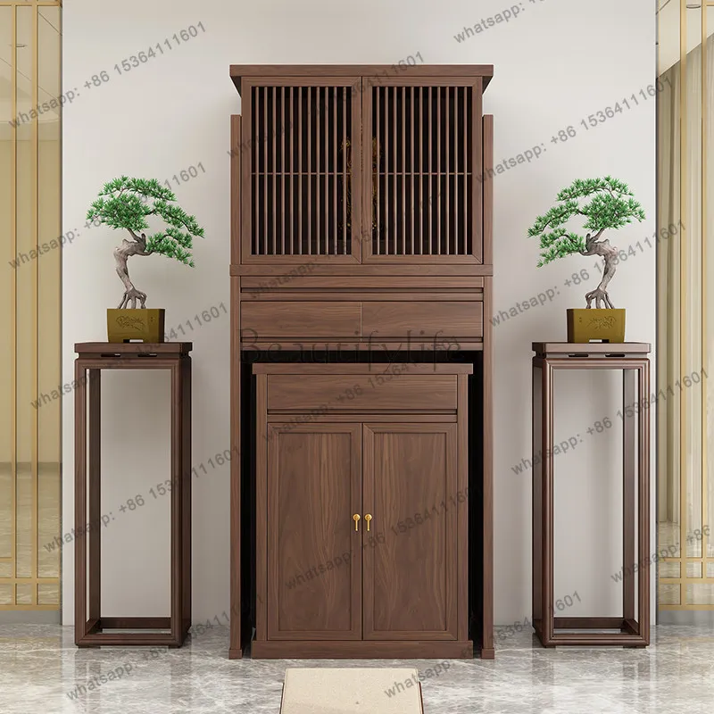 Black walnut casket new Chinese vertical cabinet hidden door split Buddhist cabinet