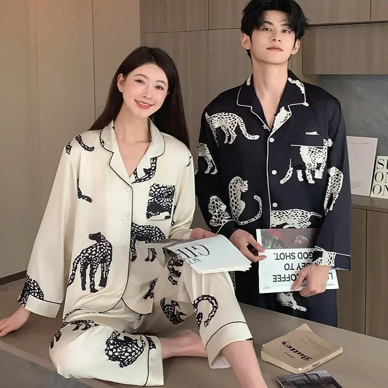 

Sleepwear Couple Suits Spring Thin Ice Silk Home Simple Cozy Loose Casual Slim Breathable Temperament High Quality Cool Casual