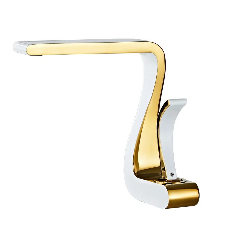 

Light Luxury White Gold All Copper Washbasin Faucet Hot and Cold Toilet Bathroom Cabinet Undercounter Washbasin Faucet
