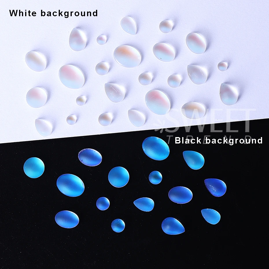 50 pçs misturado azul lágrimas olho de gato encantos do prego azul fosco fundo transparente gota de água vidro diamante prego strass manicure decoração