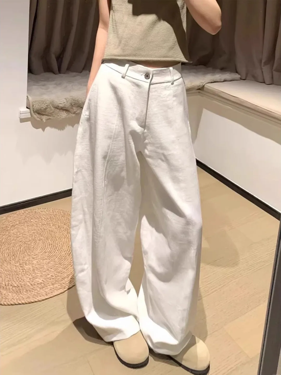 

High Waist Drapey Wide Leg Pants Women's Summer Loose Comfortable Tummy Covering Casual Straight Long Pants plus Size