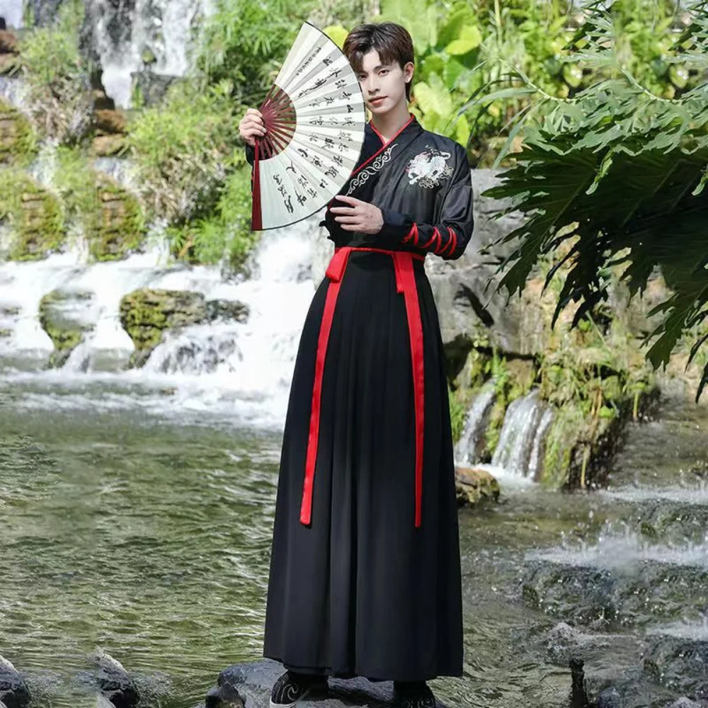 Oude Chinese Traditionele Cosplay Kostuum Kleding Mannen Vrouwen Ming Dynastie Hanfu Heren Speelgoed Zwaard Zwarte Mannelijke Hanfu Voor Halloween