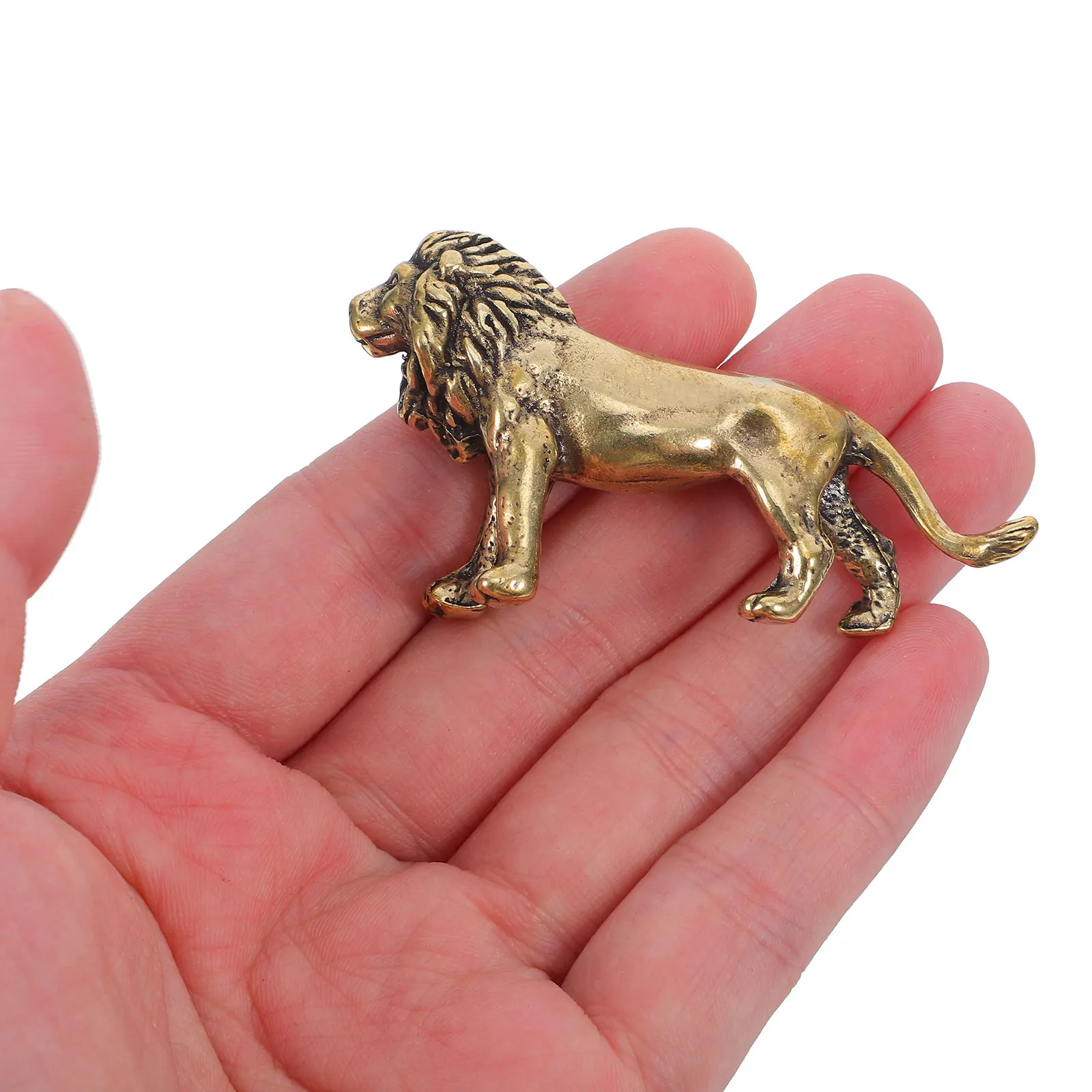

Exquisite Retro Brass Vintage Style Home Office Desktop Decor Small Lion Sculpture Lion Ornament For Table Decor