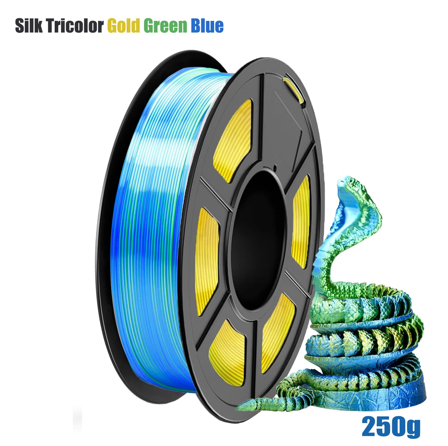 

Шелковая трехцветная PLA-нить 1,75 мм +/- 0,02 мм для 3D-принтера Золотой Зеленый Синий 250 г Катушка Tri Filament