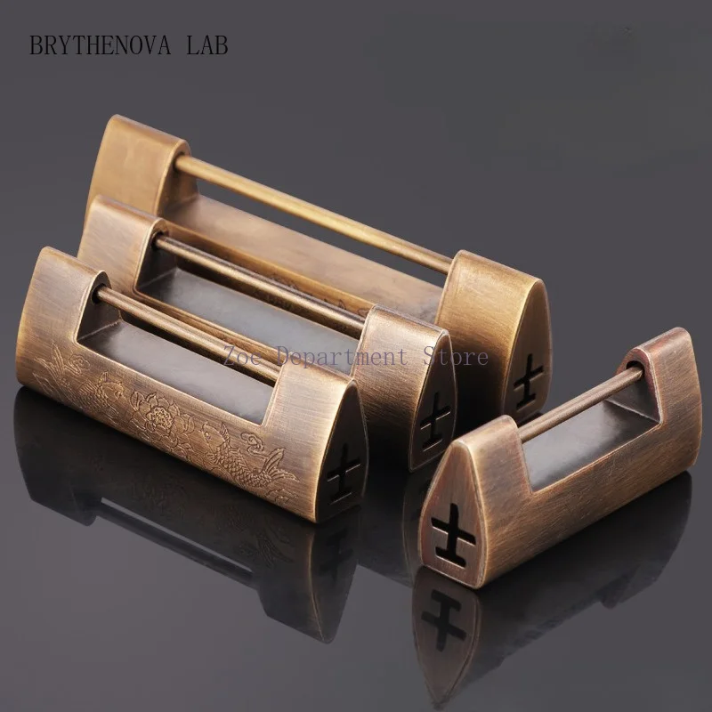 Chinese Style Copper Door Lock Vintage Cabinet Door Lock Latch Universal Furniture Jewelry Box Padlock Household Hardware