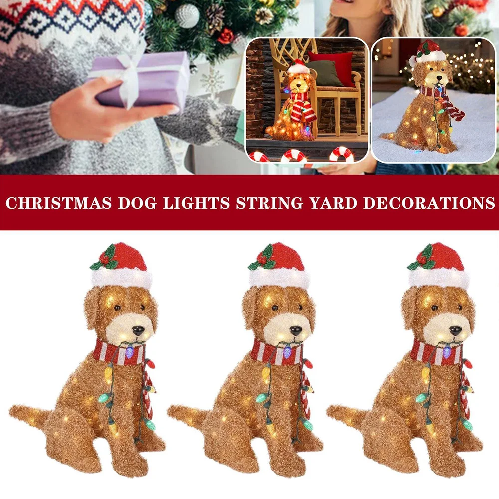 Christmas Goldendoodle Yard Signs Stakes Xmas Themed Personalized Light-up Yard Signs for Xmas Outdoor Lawn Pathway