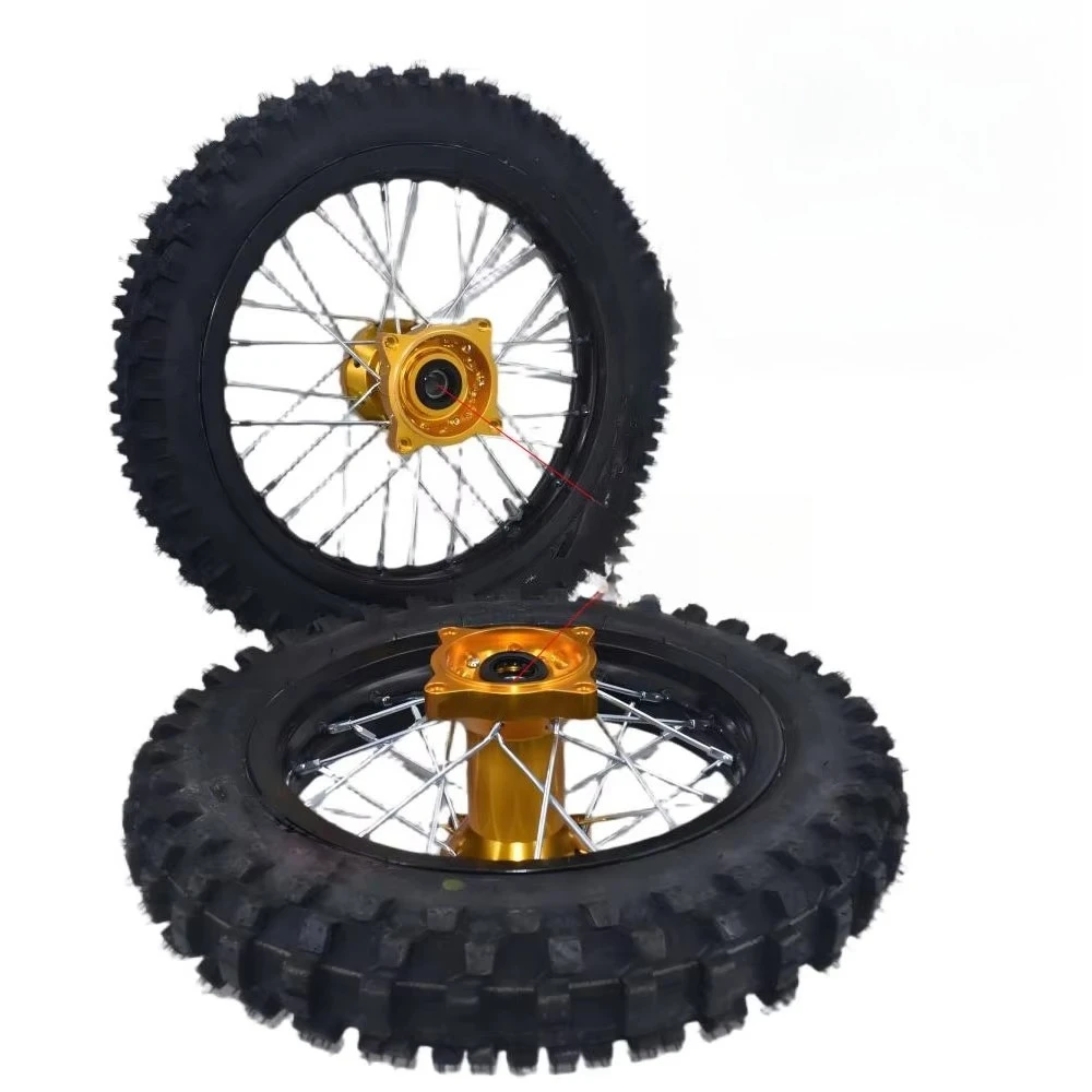 1.60-12 front wheels with 60/100-12 off-road tires and 1.60-10-inch rear tires 80/100-10 CNC aluminum wheels