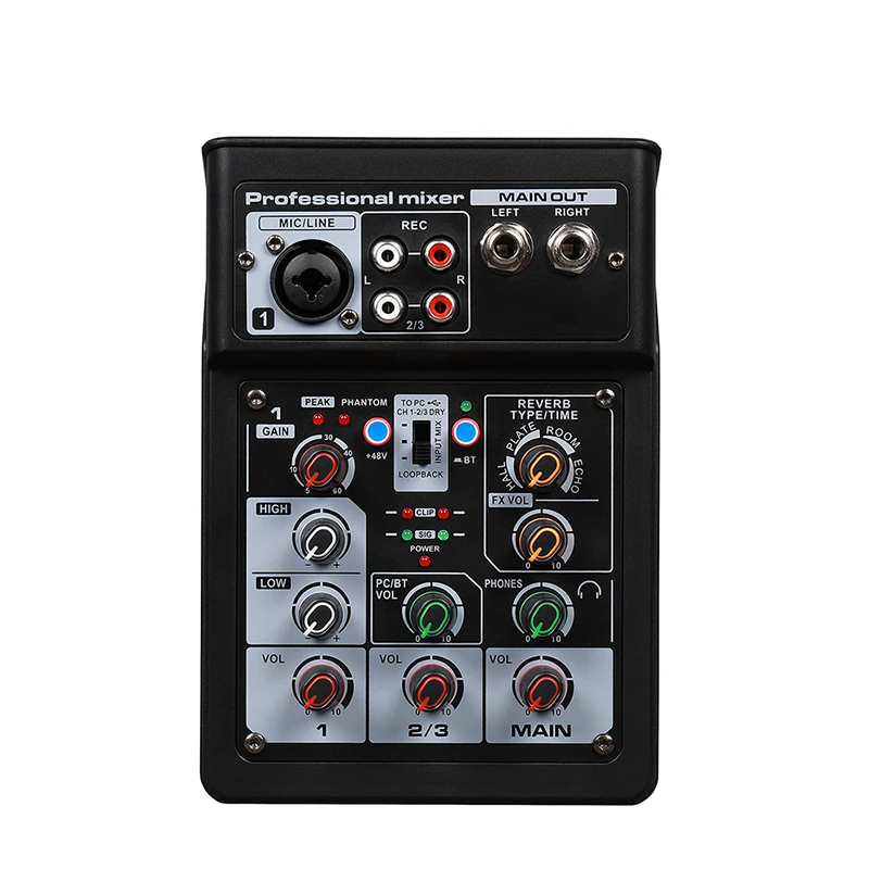 3 Channels Mixer With Sound Card BT Digital Stereo Mixing Console System DSP Scene Effect OTG Function & Soundcard XLR RCA Input