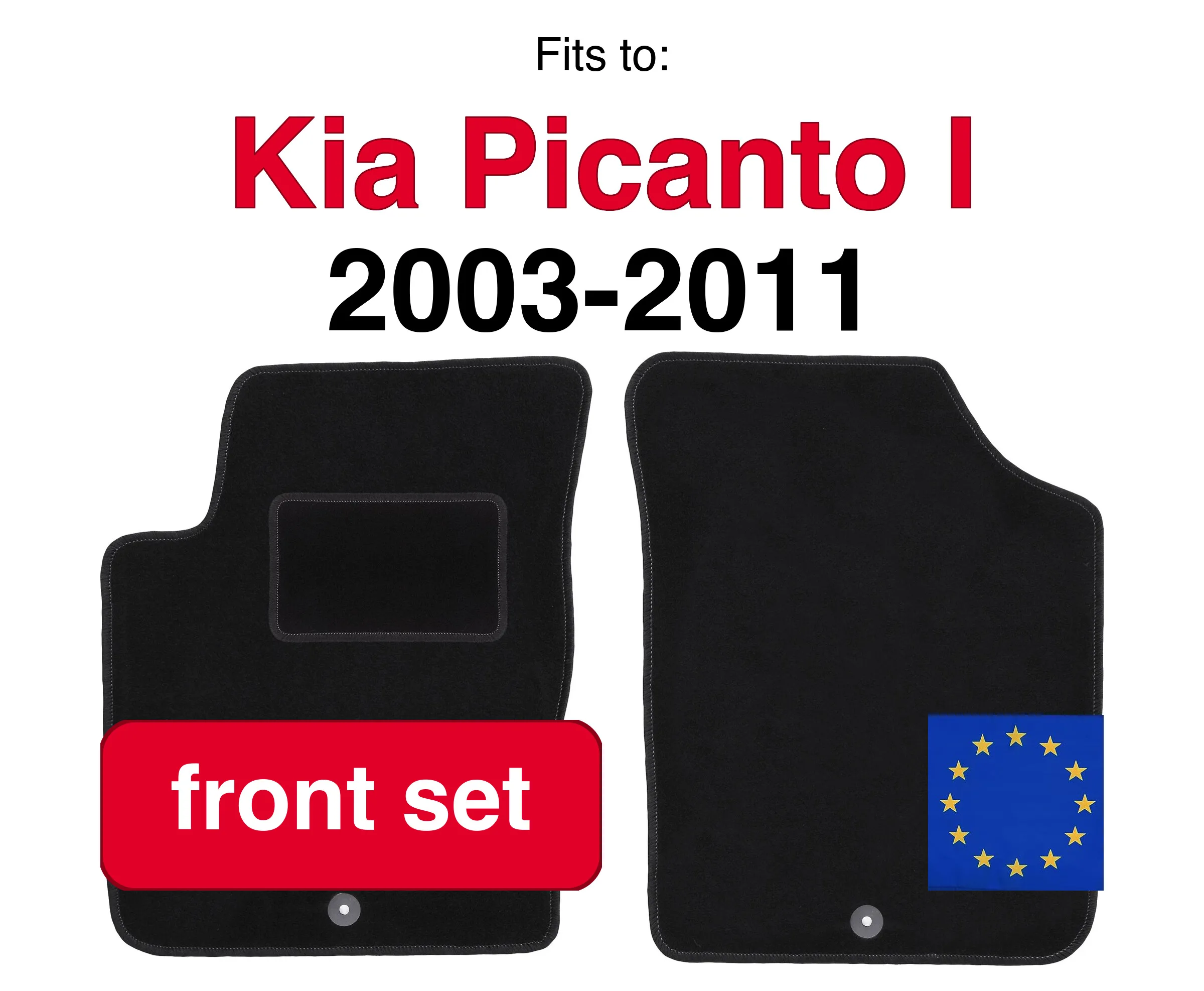Auto velours vloermatten voor Kia Picanto en hatchback (2003-2011) - Zwart (2 stuks) set auto vloermatten voor