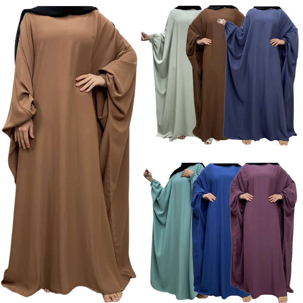 Ramadan muslimische Frauen lässige Gebets kleider Abayas Truthahn arabische Islam Femme bescheidene Kaftan Dubai Robe Fledermaus Ärmel Kleidung Vestidos