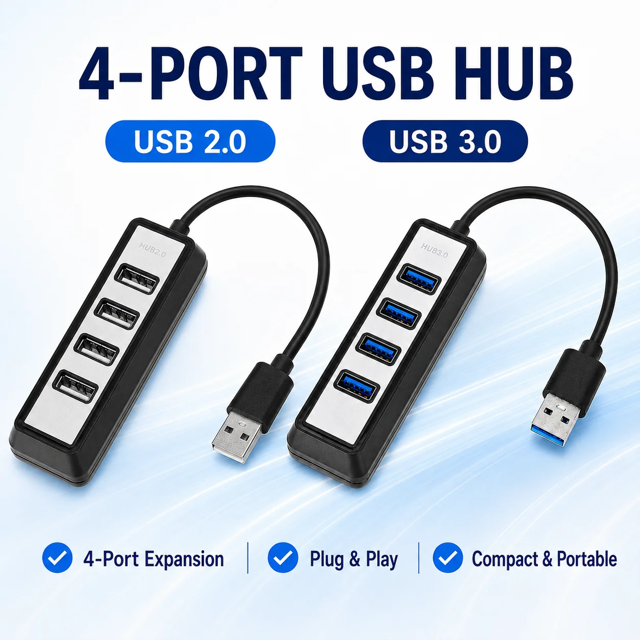 4-Port USB Hub USB 3.0/2.0 Splitter Black/White Plug and Play Portable Adapter for Laptop PC TV Keyboard Mouse USB Flash Drive