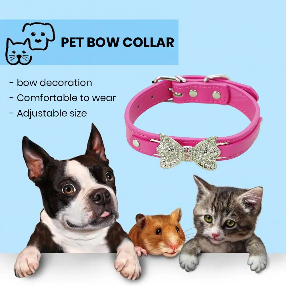 

Bowknot Pet Collar Adjustable Size Sparkling Rhinestone Metal Buckle Fashionable Pet Collar Pet Supplies