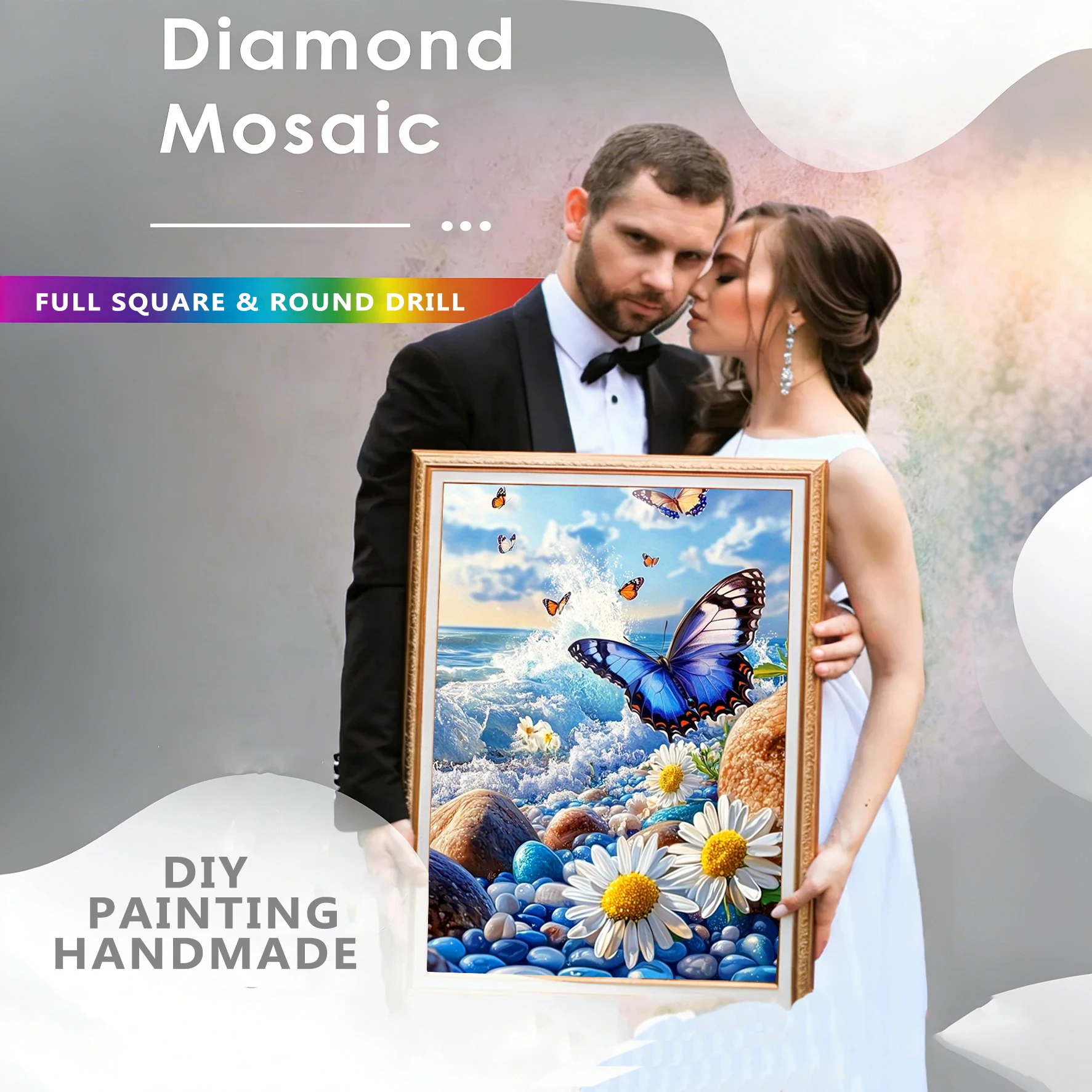 AZQSD Diamond Painting Butterfly Animal New 5D Diy Diamond Mosaic Daisy Flower Sea Landscape Full Drill Wall Decorative