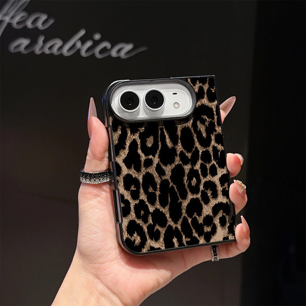 Pirve CLASSIC LEOPARD Phone Case For IPhone Duo For IPhone 18 Premium PU Leather Shockproof Protective Fold Cover
