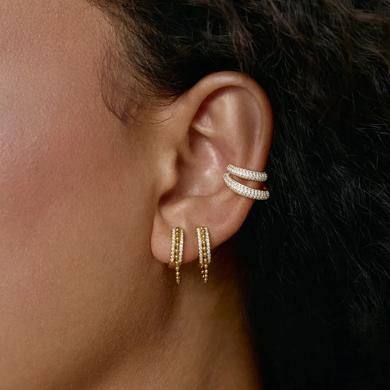 

925 Sterling Silver Needle Round Bead Hollow Chain Zircon Earrings Women's Retro Minimalist Hoop Earrings Party Fashion Jewelry