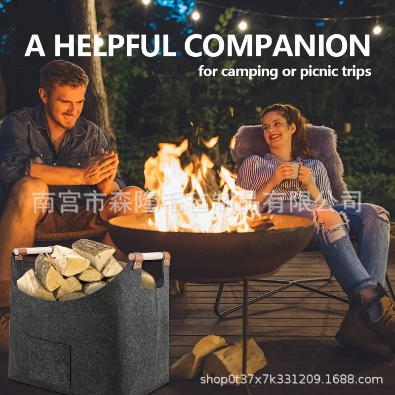 New Creative Felt Firewood Storage Basket, Firewood Storage Felt Tote Bag, Dirty Clothes Storage Basket, Fireplace Utensils