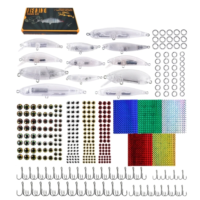 

DIY Crankbaits Набор гольяна Неокрашенные рыболовные приманки Набор для изготовления включает крючок Разрезные кольца Приманка Наклейка для глаз Набор пустых приманок