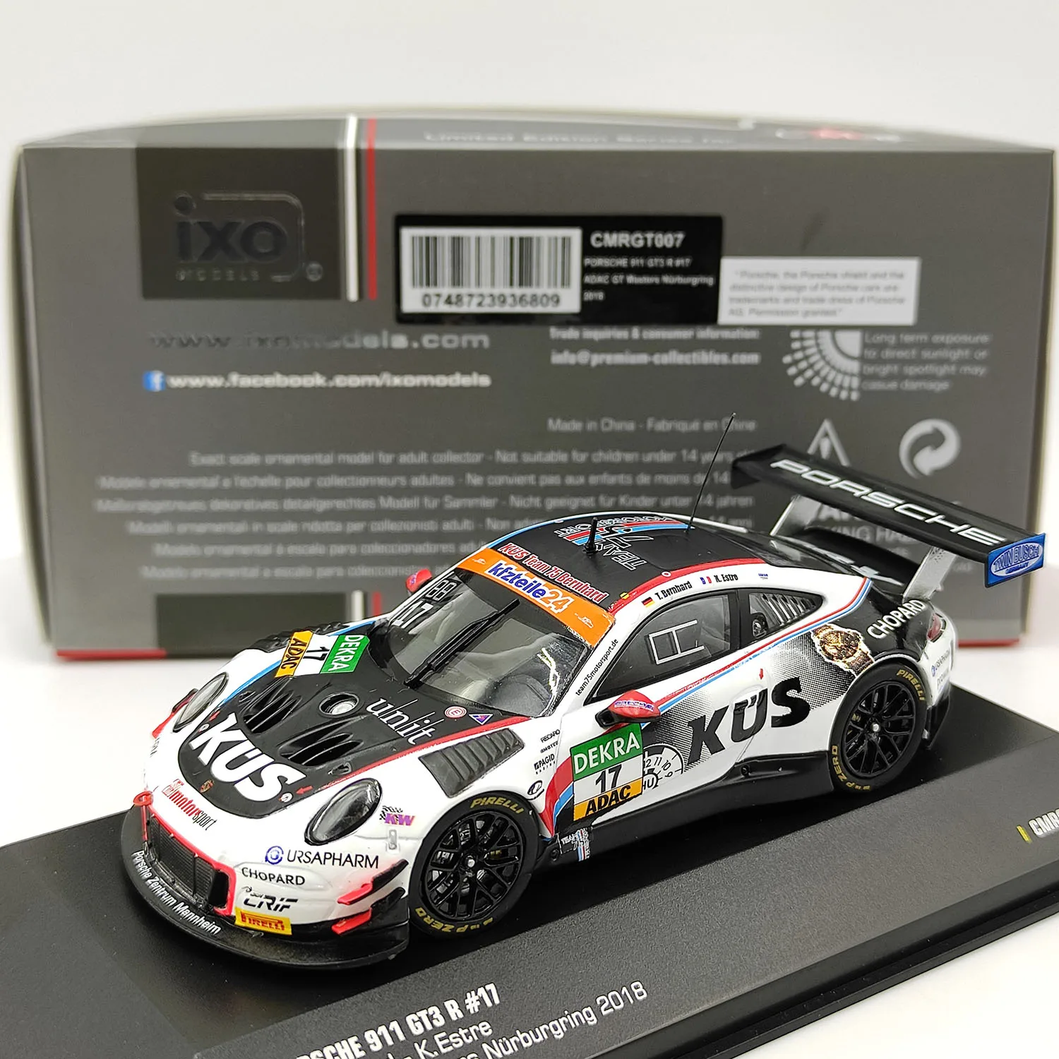 

Diecast IXO 1/43 Scale Porsche 911 GT3 R 17 Alloy Car Model Collectible Toy Gift Souvenir Display Ornament
