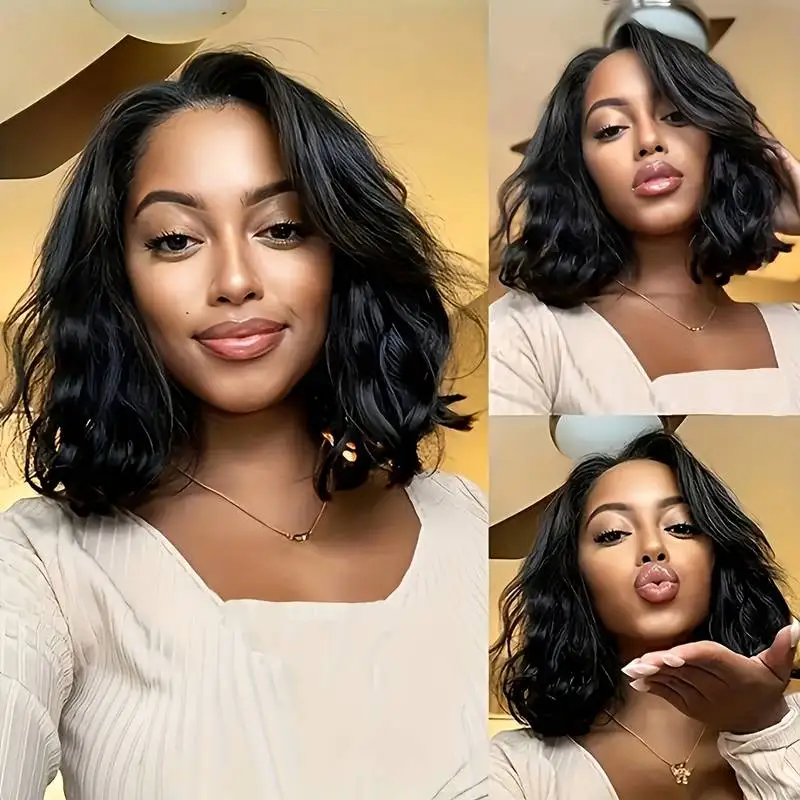 8インチ接着剤不要人毛ウィッグ ボディボブ プレカットレースウィッグ 女性用 220密度 透明レースフロント人毛ウィッグ 女性用