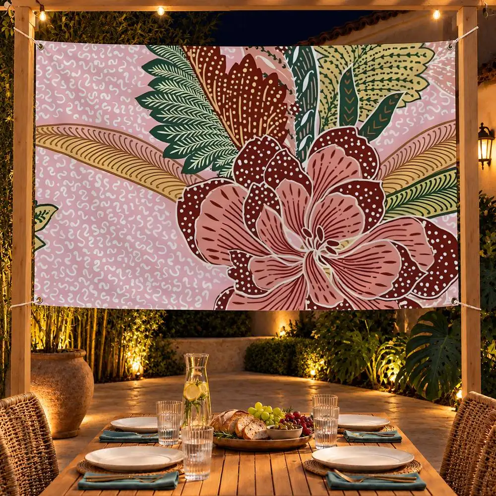 Vintage Pattern Indonesia Batik Indoor Outdoor Flag Banner Party Decor Hanging Wall Backdrop