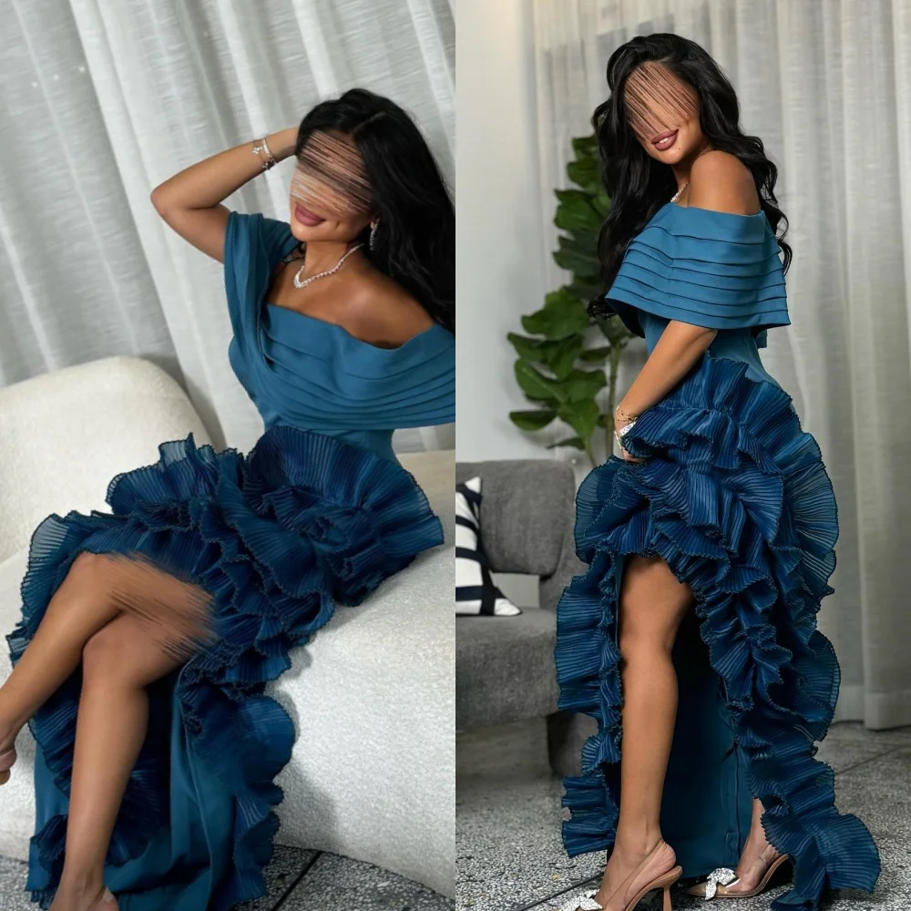 Customized Exquisite Elegant Pleat Ruched Straight Off-the-shoulder Long Dresses Bespoke Occasion Dresses Modern Style Classic