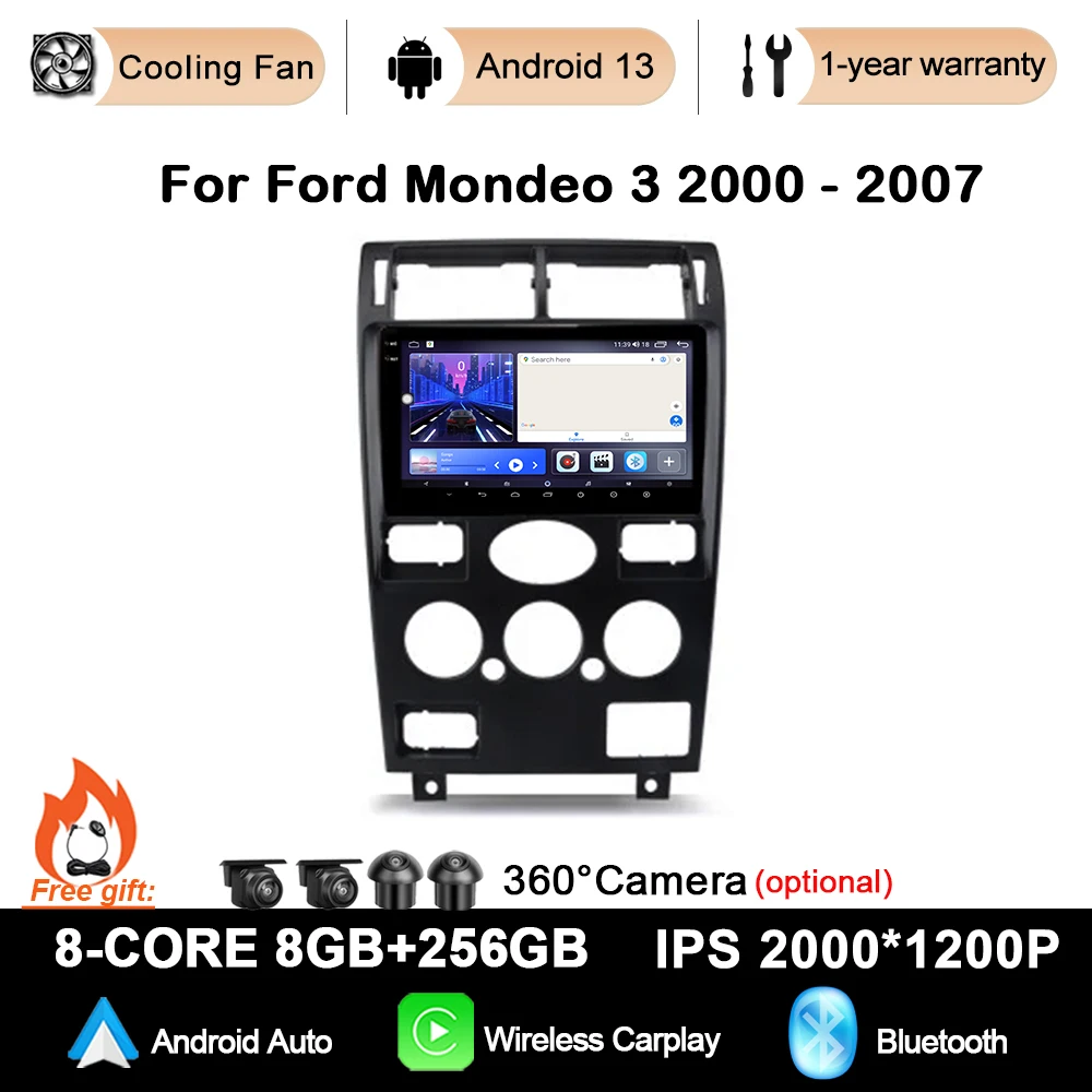 

For Ford Mondeo 3 2000 - 2007 Android 13 Car Radio Multimedia Navigation GPS WIFI+4G Auto Wireless Carplay Stereo Player 9inch