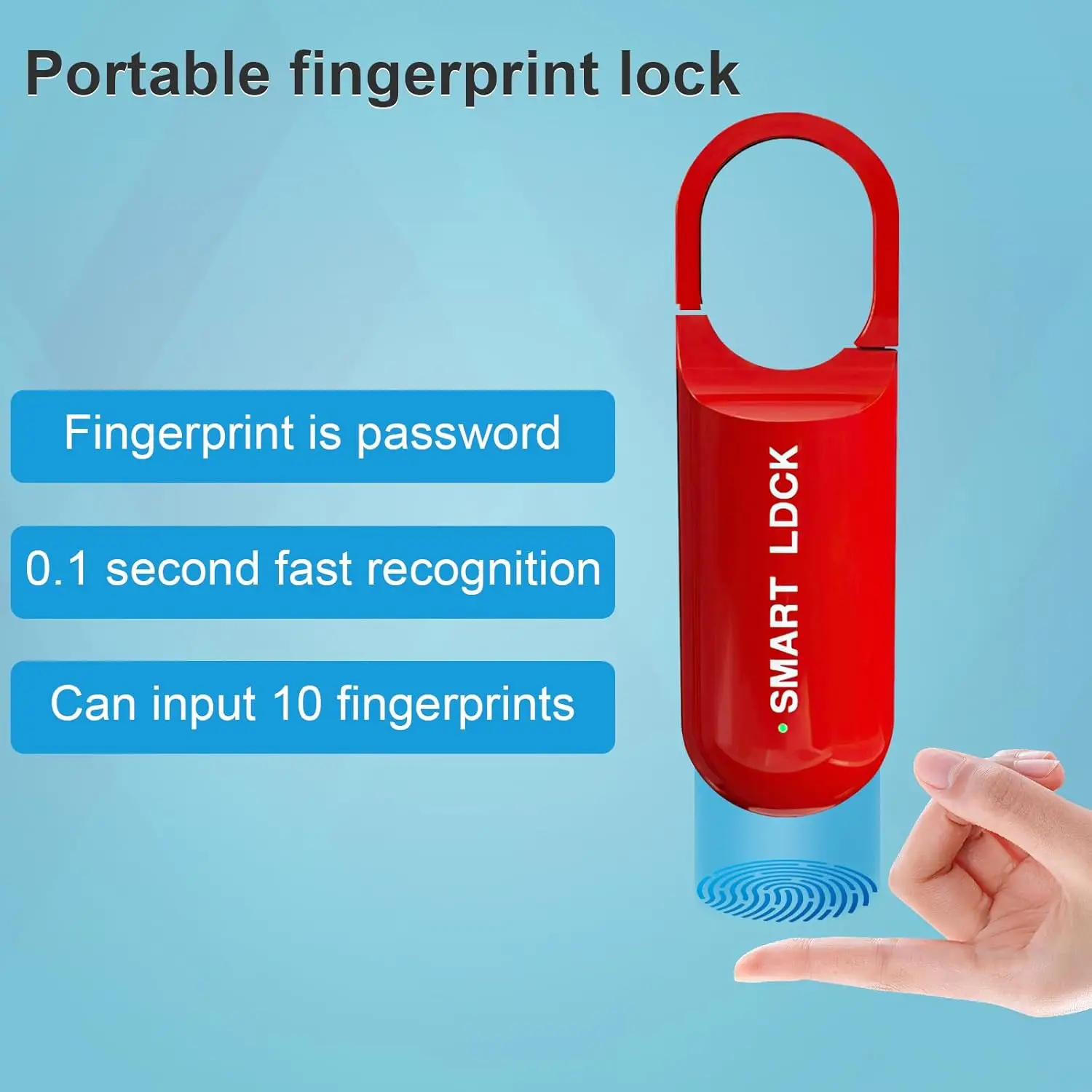 USB Rechargeable Fingerprint Padlock – Zinc Alloy Body, 10 Fingerprint Records, 110mAh Battery, 1000 Opens Per Charge, 6-Month Standby, Micro USB