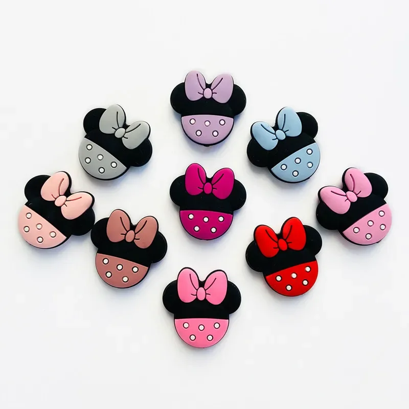 10pcs Minnie Baby Silicone Focal Beads Food Grade Teething Teether Toys DIY Pacifier Chain Jewelry Pendant Pen Accessories