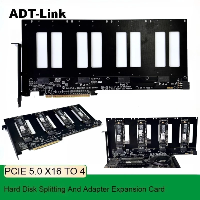 ADT PCI-E 5.0 X16 to 4-Port U.2/EDSFF 4C+ Hard Drive Split Adapter Expansion Card 1 Drives 4 Graphics Card Gpu for Thunderbolt 2