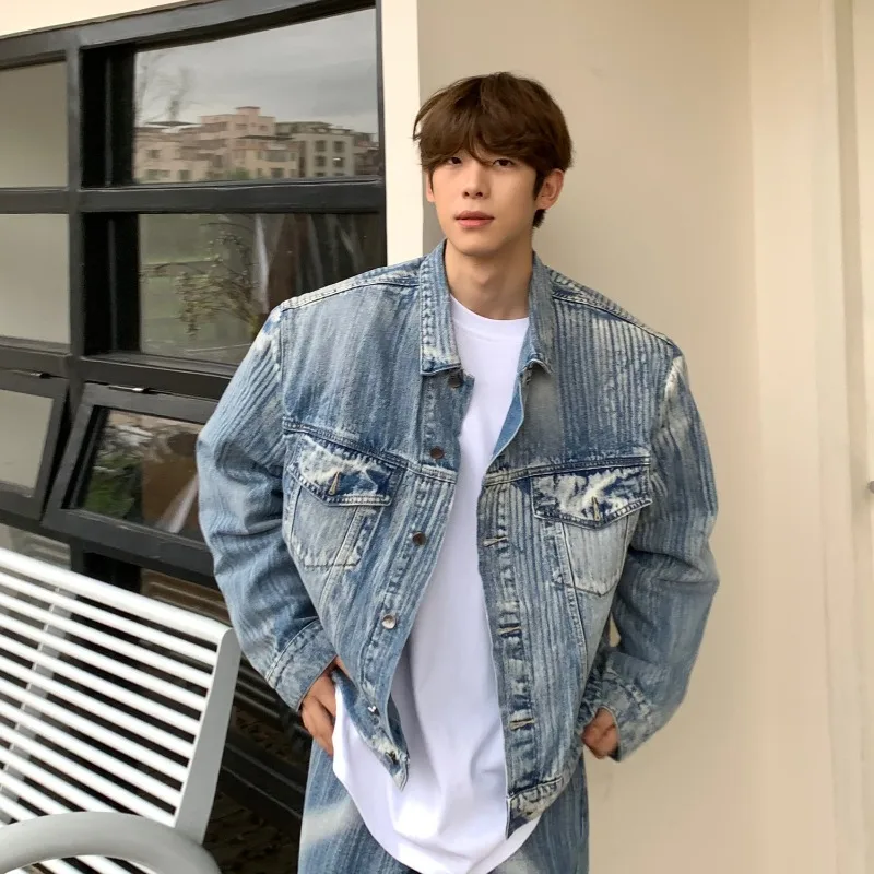 

Loose Fit ort Sle Men's Denim Jaet Autumn Winter Large Size 250 Pou oulder Pad American Cleanfit Workwear Top