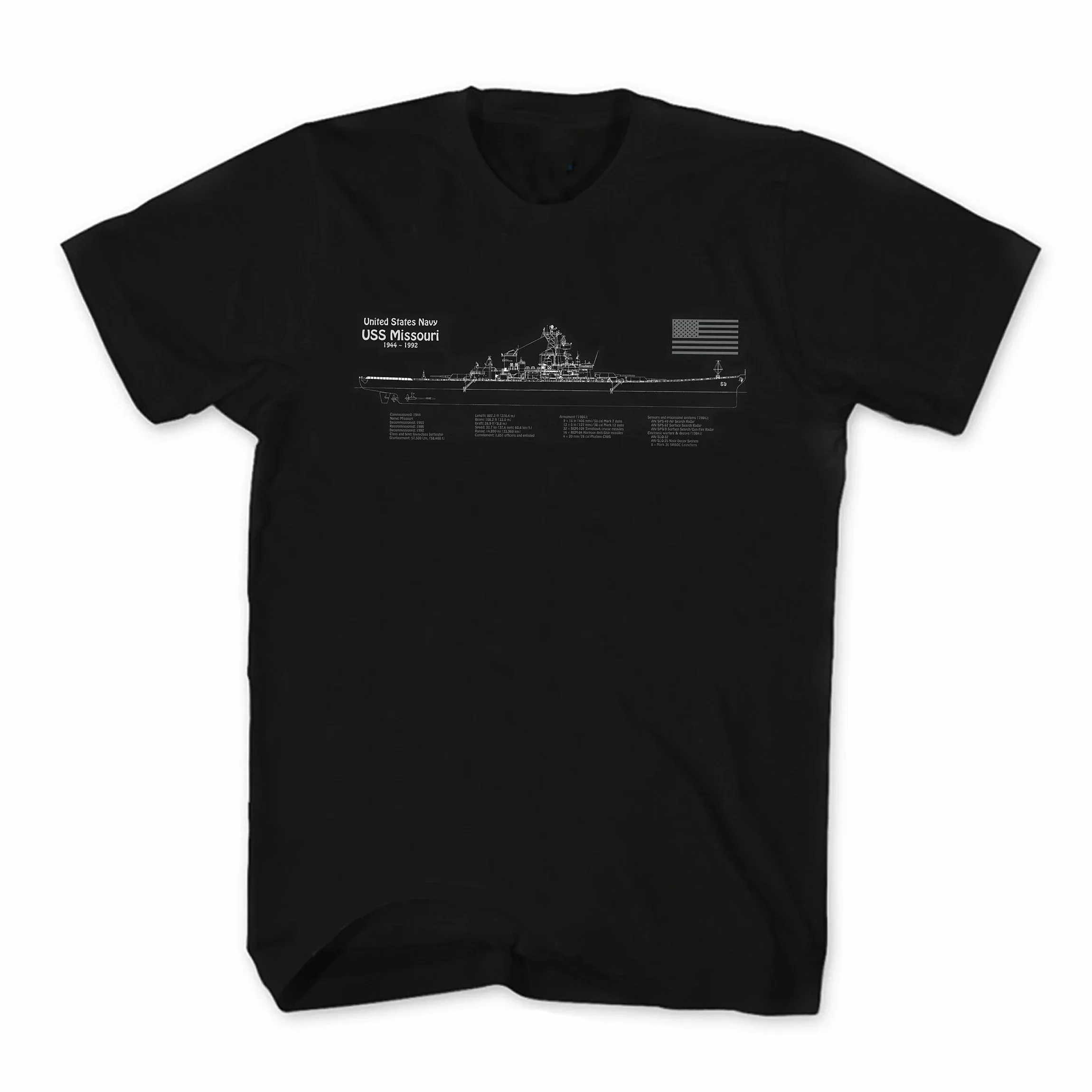 USS Missouri Battleship Plans Digital Art Printed T-Shirt 100% Cotton O-Neck Short Sleeve Summer Casual Mens T-shirt Size S-3XL