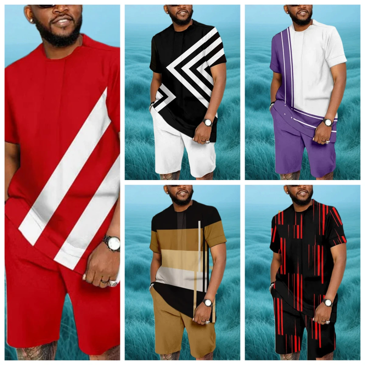

2025 Latest Hot T-shirt Set 3D Vacation Style Trendy Various Elements Fashionable Street Men's Set Summer Top Shorts Breathable