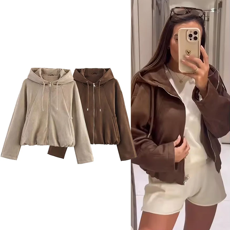 

Новинка 2025 года, женская куртка с капюшоном, весенняя мода, пальто на молнии с длинными рукавами, женская уличная верхняя одежда, новые куртки с длинными рукавами ﻿